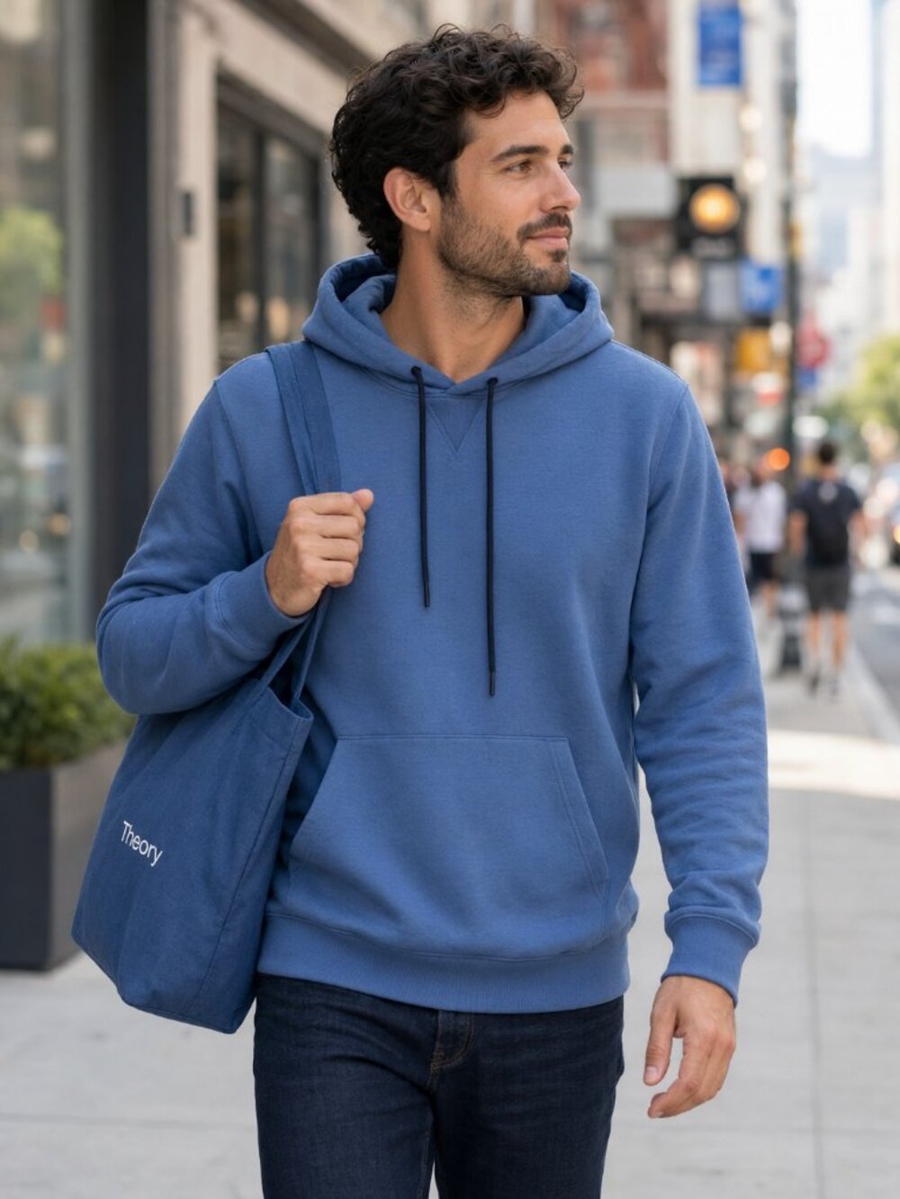 Theory Men Blue Dust Graphic Cure Fleece Hoodie Colorfield Relaxed Pullover US S